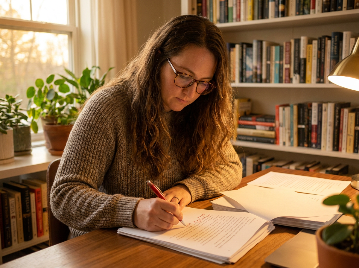 Editor working on manuscript
